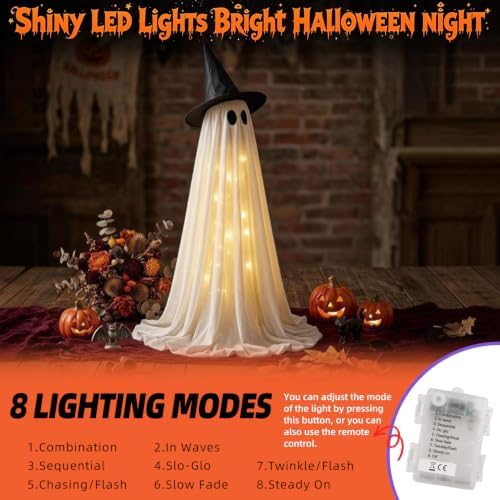 Halloween Light Up Ghost Decor 2 Pack - 63IN Witch Hat Outdoor Porch Decor