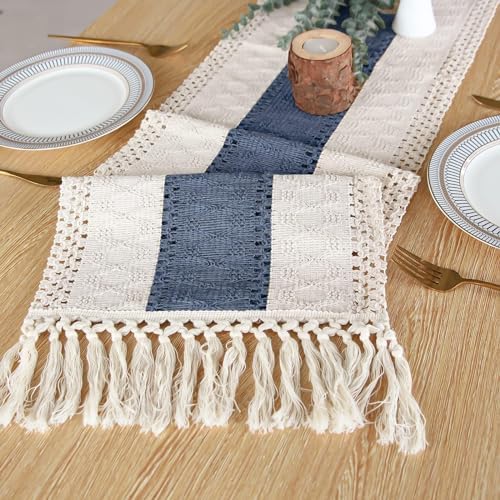 FEXIA Boho Table Runner for Home Decor 12x48 Blue Fall Rustic Decorations