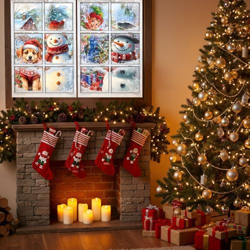 Patelai 4 Pcs Christmas Snowman Curtain Window Silhouette Decoration
