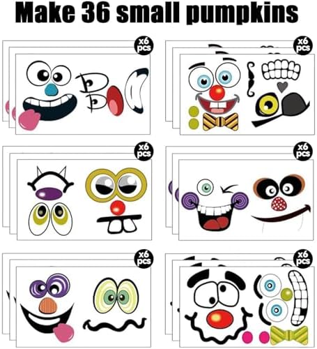 kockuu 72 Pack Halloween Pumpkin Decorating Stickers - Mini Make 36 Sheets of Small Pumpkin Face Stickers for Kids, Toddlers & Party Favors