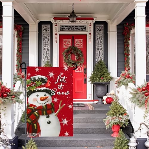 Christmas Snowman Garden Flags Xmas Garden Flag Double Sided 12X18 Inch Winter Snowflakes Yard Flag for Outside Lawn Yard Decor