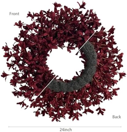 24 Inch Burgundy Fall Wreaths for Front Door, Artificial Forsythia Wreath