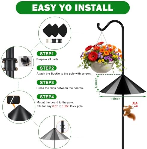 FEED GARDEN 108’’ Bird Feeder Pole Squirrel Proof 1 Pack, Shepherds Hook