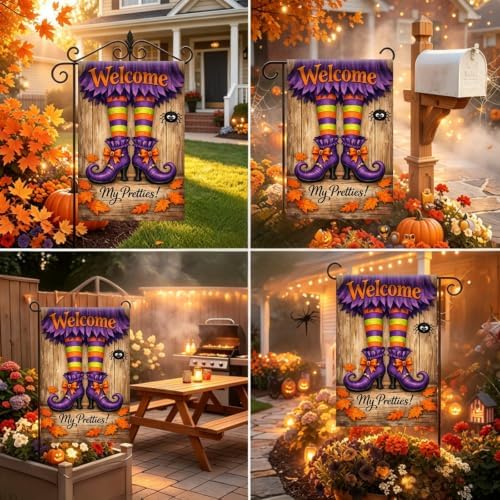 Halloween Witch Boots Garden Flag 12x18 Double Sided,Yard Flags for Outside