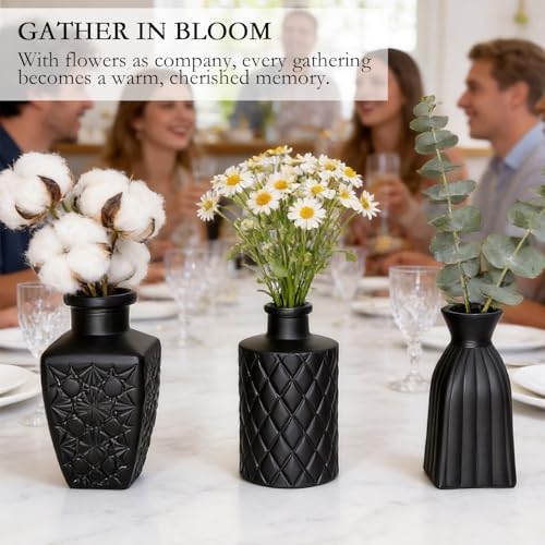 Black Glass Bud Vase Set of 22 Pcs,Small Bud Vases in Bulk,Glass Crystal Flower Vases Table Centerpieces for Party Event Wedding Decor Baby Shower Decorations (Classic Black, 22 Pcs)