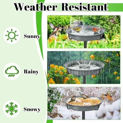 39In Freestanding Birdbaths Bowl Outdoor, Free Standing Garden Bird Bath Bird Feeder Bowl with Metal Stake, Detachable Decoration Spa Birdfeeder for Garden Patio Yard Lawn, 4 Spiky Feet (Grey)