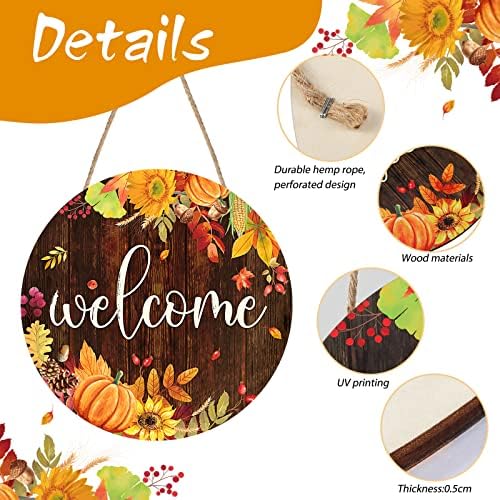 Capoda Fall Floral Welcome Sign Thanksgiving Wooden Hanging Door Sign