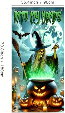 BlissYard Halloween Entryway Banner Cauldron Witch 35x71 Inch Polyester