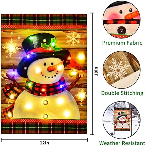 Lighted Christmas Snowman Garden Flag Outdoor Decor, 12x18 In