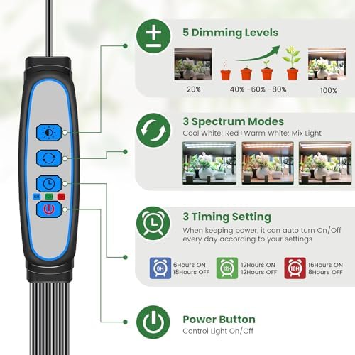 Kullsinss 16in Grow Light Strips for Indoor Plants, 6000K 24W Full Spectrum
