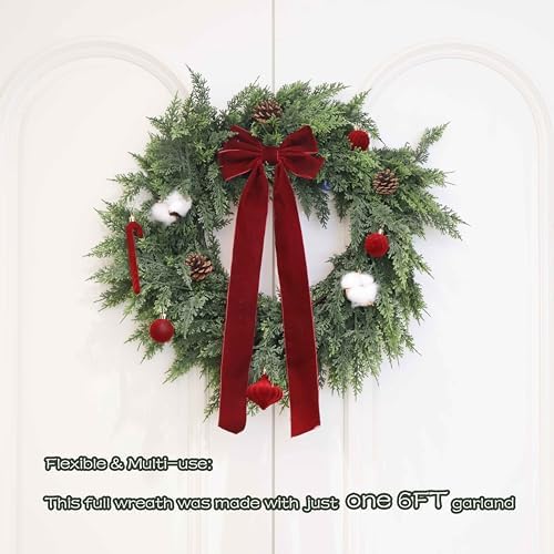 6FT 2PCS Christmas Cedar Garland Real Touch Greenery for Mantle Decor