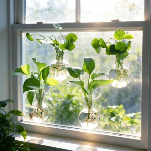 Bunmery 6 pcs Window Propagation Stations, Easy to Install Plant Propagation Bulbs with Suckion Cups, No Nails Wall Hanging Planter Propagation Station, Glass Plant Terrarium Vase