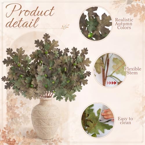 Wavwavw 6 Pcs 32'' Fall Artificial Oak Leaves Stem Fake Oak Branch Decor