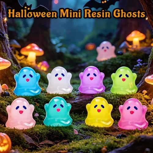 80 Pcs Halloween Luminous Mini Resin Ghost Figures Miniature Figurines