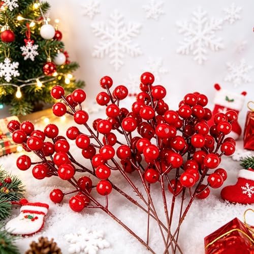 winemana 24 Pack Red Berry Picks Sprigs Christmas Ornaments for Tree