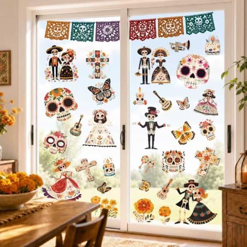 9 Sheets Day of The Dead Window Clings Dia De Los Muertos Decorations Decal