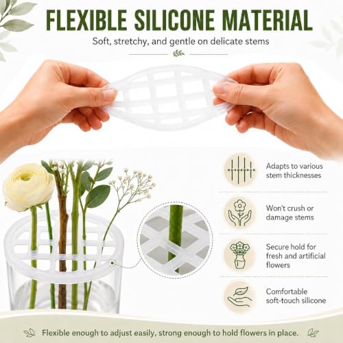 2 Pack Silicone Flower Arranging Grid, Stretchable & Reusable, 3.2 Inch