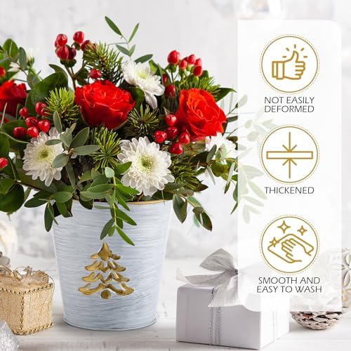 Zhehao 6 Pcs Christmas Galvanized Bucket 5.9'' Metal, Tree Style