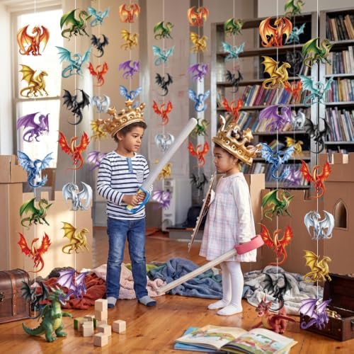 Xinnun 8 Pcs Dragon Party Decorations Dragon Hanging Banners Garland