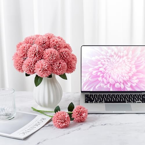 SITUMEIZI 12 Pcs Pink Artificial Chrysanthemum Flowers, Fake Mums