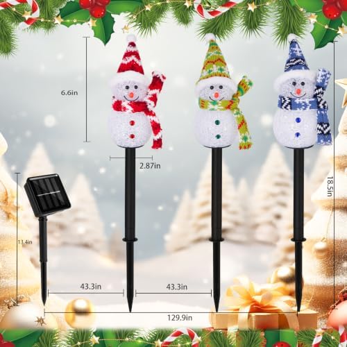 Solar Christmas Snowman Pathway Lights Outdoor Decoration, 3 Pack