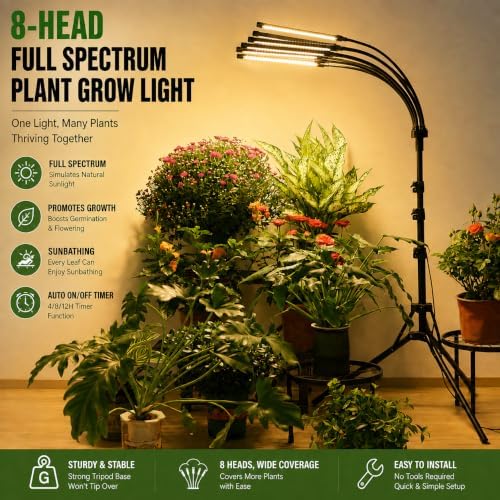 Grow Lights for Indoor Plants, Full Spectrum Grow Light for Indoor Growing with Tripod Stand, Auto On/Off Timing 4/8/12H, Plant Grow Lights Indoor.