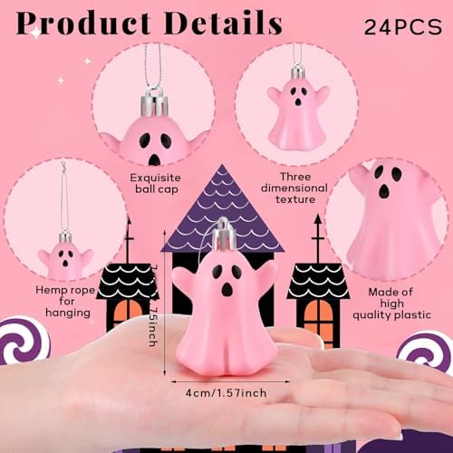 Lunmon 24 Pcs Halloween Cute Ghost Hanging Ornaments 2.2 Inches Rope Tree