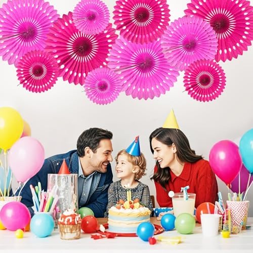 Pink Decorations for Party Paper Honeycomb Fans Hot Pink 10Pcs