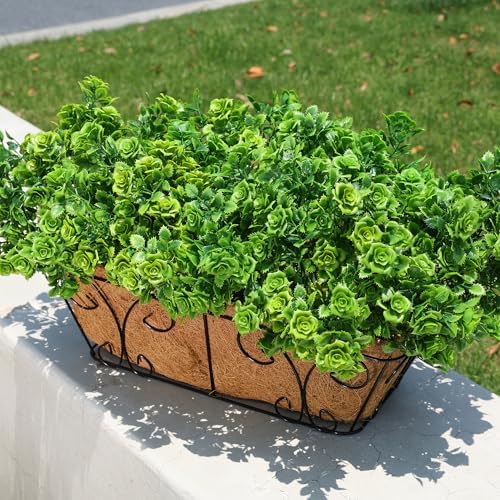 HyeFlora Artificial Plants for Outdoors Outside Spring Summer Decoration, 12 Bundles Faux Green Plastic Leaves Stems Bulk Fake Greenery Look Real UV Resistant for Home Porch Patio Planter Yard Wedding