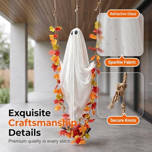 Halloween Hanging Swing Ghost, Light-Up Outdoor Halloween Decor (70.86in)