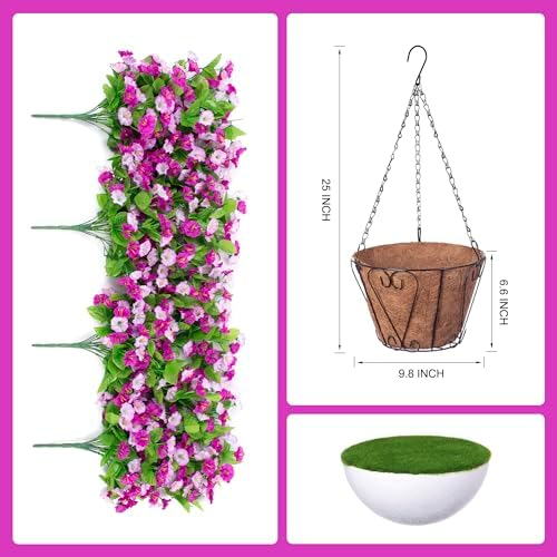 Artificial Flowers with Hanging Basket, Outdoor Faux Plants UV Resistant