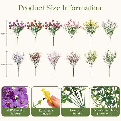 SHareconn 24 Bundles Artificial Flowers for Outdoors UV Resistant Decor