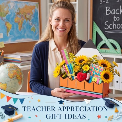 Gueevin 12 Pcs Large Back to School Basket Pencil Shaped Flowers Basket