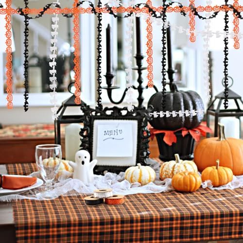 Threetols 3 Rolls 15 Yards Halloween Ribbons, Black White Orange Halloween Ribbons Pumpkin Bat Ghost Shape Craft Ribbons Trim Embellishment for Gift Wrapping Halloween Party Decoration