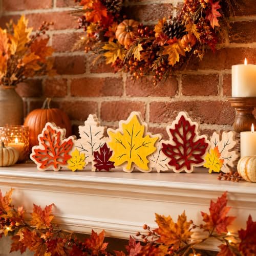 Fall Tabletop Decor Wooden Sign, Maple Leaf Fall Shelf Decor for Home