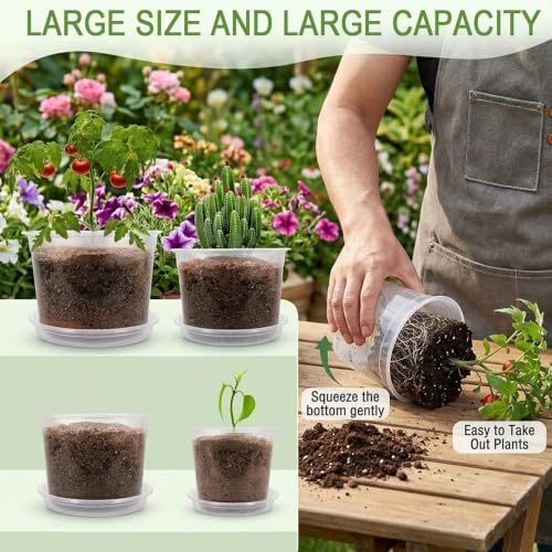 4 Sets 8 Inch Large Clear Nursery Pots with Drainage Holes.