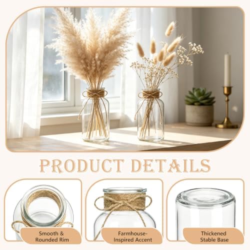Glass Flower Vase,12 PCS Farmhouse Mason Jar for Centerpiece