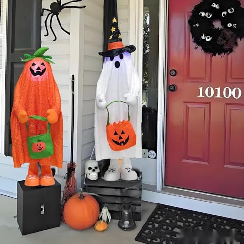YUETJIN 32" Light Up Halloween Pumpkin Décor, Standing Trick or Treat
