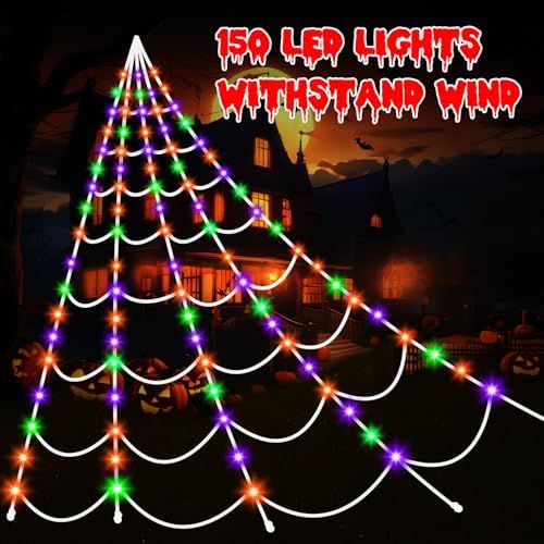 Halloween Decorations Outdoor Spider Webs: 17.4Ft Light Up Spider Web Decor