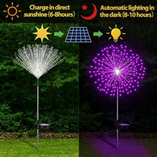 Tujoe 4 Pack Halloween Outdoor Decoration Solar Firework Lights,Purple