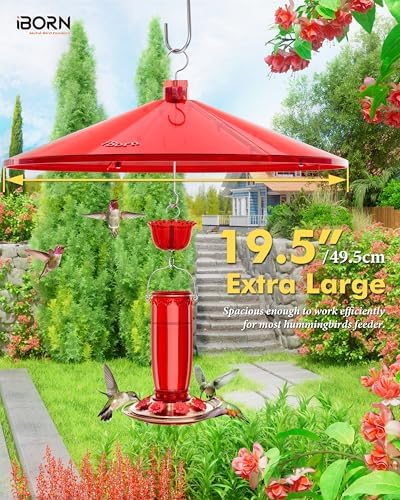 iBorn 19.5-inch Hummingbird Feeders Baffle, Weather Guard, Hanging Bird Feeders Protect, Red, Pack of 1