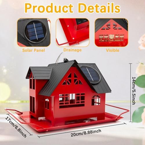 Solar Bird Feeders for Outdoors Hanging, Heavy-Duty All-Metal