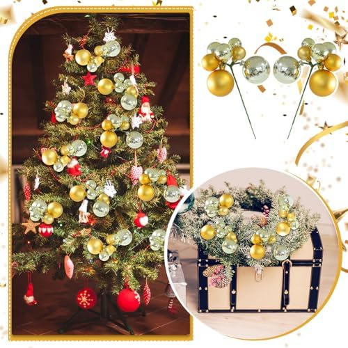 Daifunli 8 Pcs Gold Silver Christmas Tree Picks 7.87 Inch Xmas Balls Ornaments Christmas Decorations for Xmas Tree Topper DIY Wreath Holiday Floral Vase Fillers Crafts Home Decor