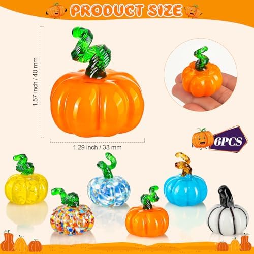 3 Pcs Hand Blown Glass Pumpkin Decorations, Glass Fruit Decor