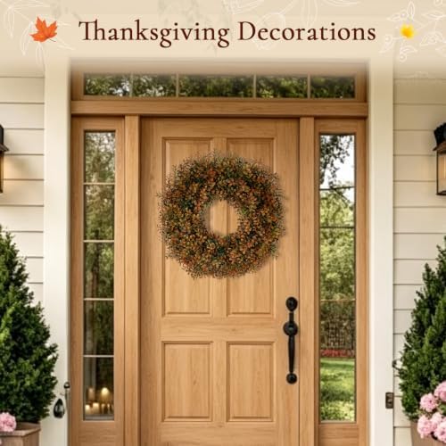 26 Inch Fall Wreath for Front Door, Artificial Boxwood Thanksgiving Decor