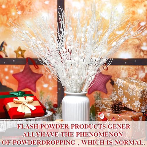 Giegxin 16 Pack 17 Inch White Branches for Christmas Tree White Berry Stems