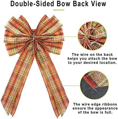 Large Orange Buffalo Burlap Bows - Thanksgiving Fall Wreath & Tree Topper Decorations