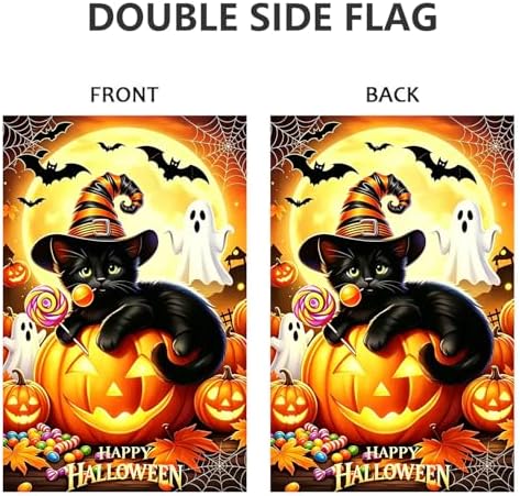 Halloween Black Cat Garden Flags Outside 12x18 Double Sided Burlap