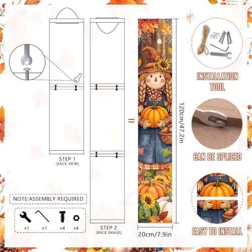 Fall Welcome Porch Sign, Wooden, 47.2", for Front Door, Scarecrow