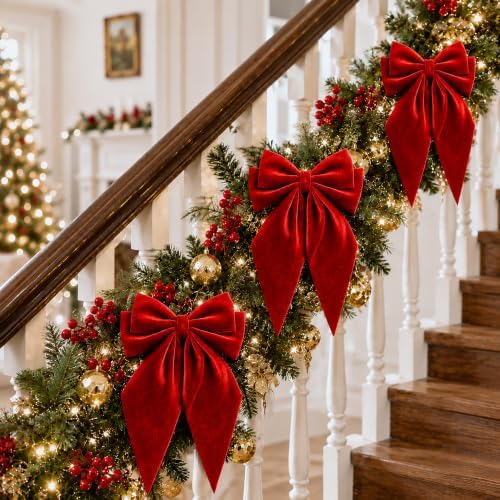 Large Christmas Bows, Velvet Bows for Xmas Tree Topper Garland Wreath Decor